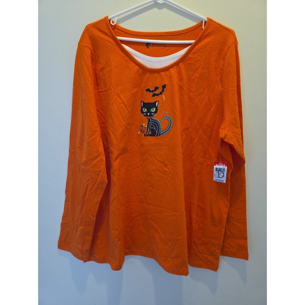 Holiday Editions Halloween Lomg Sleeve Shirt Size 2X NWT Cat Fall Bats